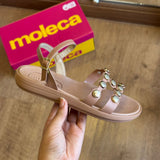 Sandália Moleca Rasteira Pedrarias Douradas